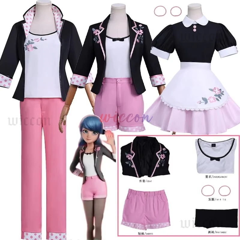 

Movie S6 Miracle Girl Cosplay Dupain-Cheng Bug Cosplay Costume Coat Pants Set Halloween Party Play Marina Dress Uniform