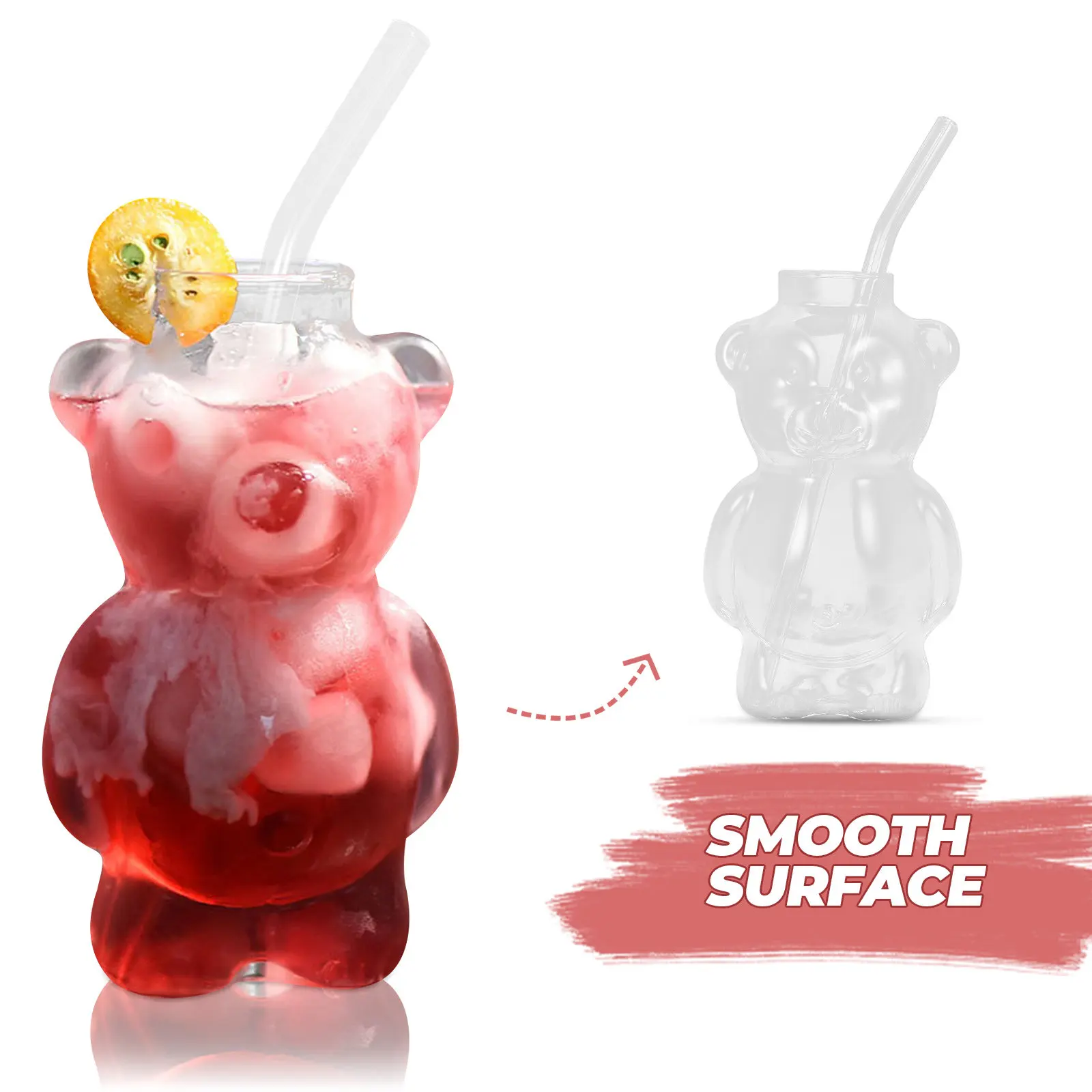 Bear Shaped Glass Cup Cute Clear Drinking Glass for Water Juice Cocktails Party Wedding Banquet