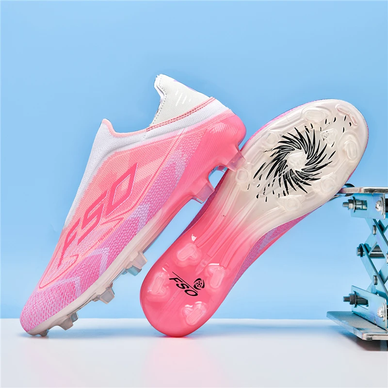 No-lace Mens Soccer Shoes SLIP-ON Non-Slip Turf Soccer Cleats for Boys TF/FG Training Football Boots Chuteira Campo 35-45