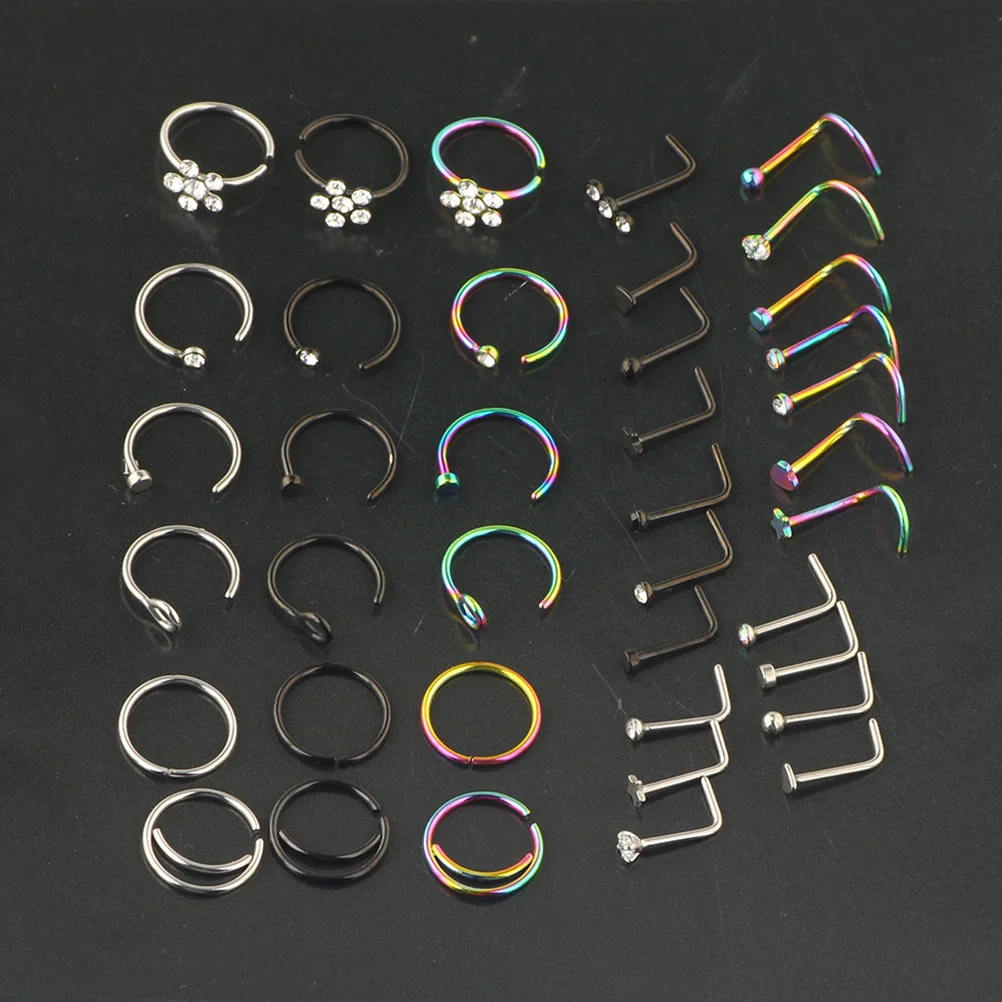 

1 Set Stainless Steel Nose Rings Hoops Studs Jewelry Fashion Body Piercing Accessories Decorative Cartilage Earrings Tragus Lip