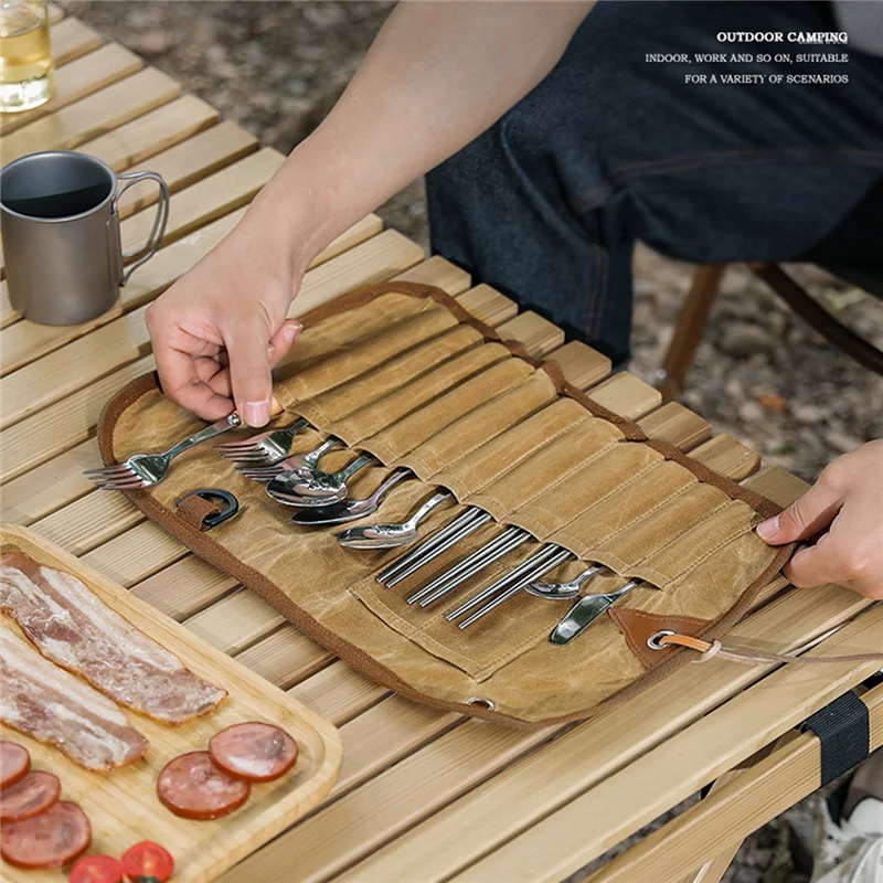 Camping Cutlery Set Outdoor Tablewares Storage Bag for Barbecue