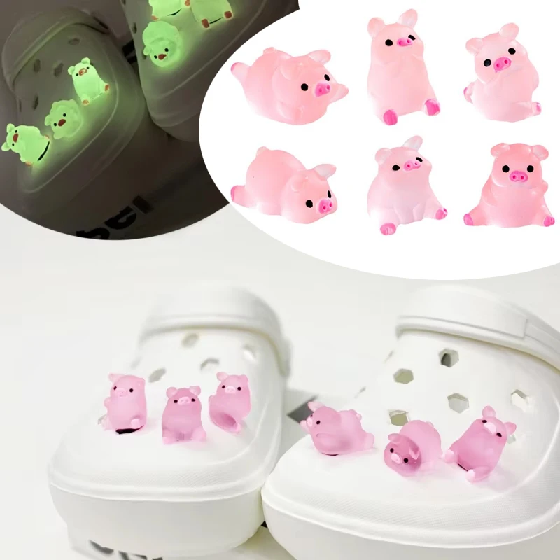 Fashion Trends Handmade Colorful Luminous Frosted Pig Charms Shoe Buckle DIY Detachable Spicy Girl Clogs Sandals Accessories