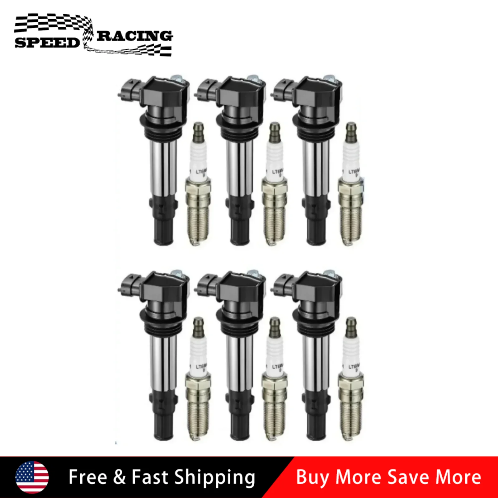 

5C1551 5C1612 6pcs Ignition Coils and 6pcs Spark Plugs For 2004-2006 Buick Rendezvous 3.6L 2005-2007 Cadillac CTS 2.8L V6 Black