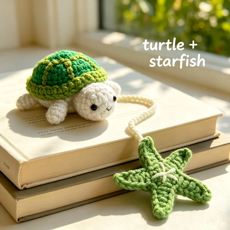1Pc Hand-Knitted Crochet Turtle Bookmark, 3D Yarn Turtle Ornament, Multi-use as Curtain Tie & Car Decor, Gift for Book Lovers