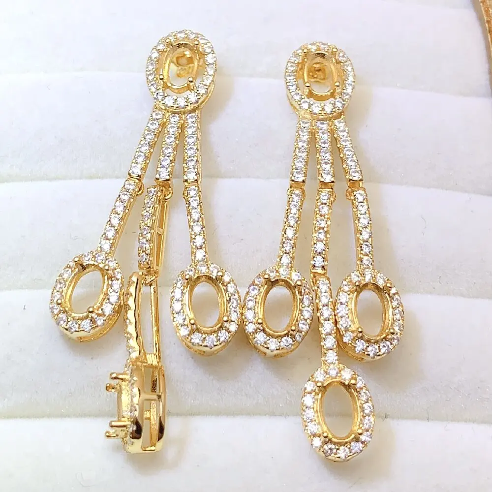 49 S925 sterling silver earrings with empty oval base, 4*6mm, luxurious and flexible fringed design, eardrop earrings
