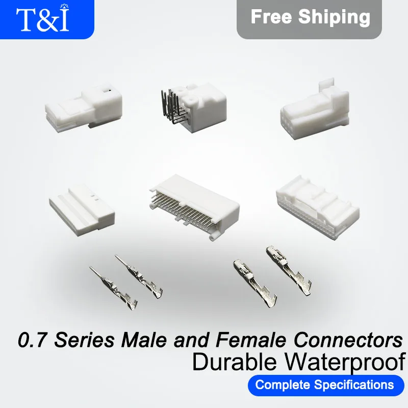 5/10/100Sets 0.7 Series AMP-8/12/16/24/32/40Pin Automobile Waterproof Male Female White Connector Harness Housing Plug Socket