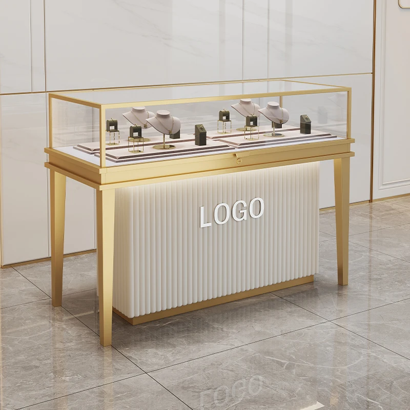 Custom.Customized Luxury Display Jewelry Display Cabinet Ultra-white Tempered Glass LED Lighting Jewelry Store Display Cabinet