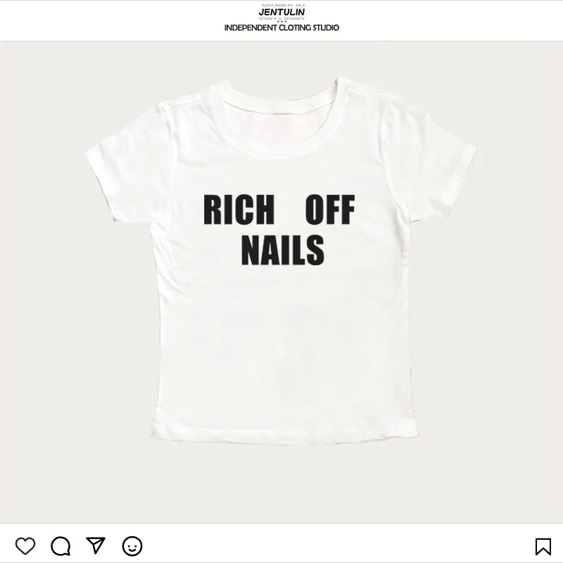 Rich off Nails lettre culture hauts Harajuku rue femmes haut Hip Hop Y2K Style Goth à manches courtes T-shirt Vintage Punk mince t-shirts
