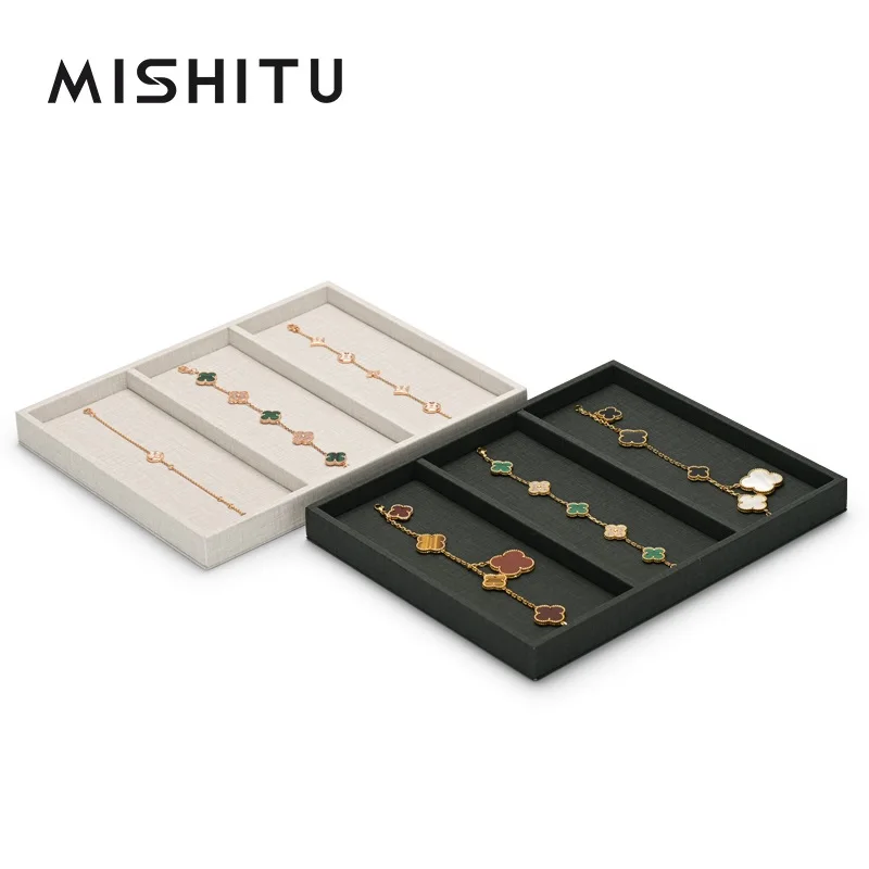 

MISHITU PU Leather 3 Grid Necklace bracelet Display Tary 25*20CM Multi-Directional Jewelry Counter Display Stand Jewelry Props