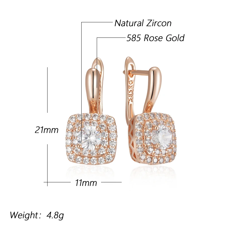 Kinel Hot Shiny Natural Zircon Square Drop Earrings For Women Trend 585 Rose Gold Color Bride Wedding Fine Jewelry Crystal Gift