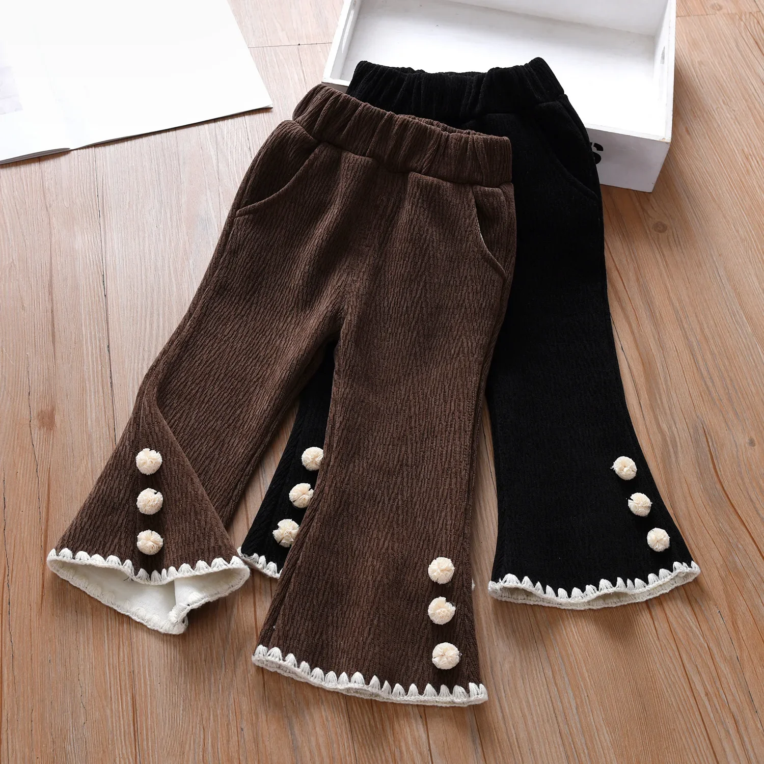 

Girls plus fleece horn pants autumn and winter new model for girls baby style slim casual corduroy outside to wear long pants