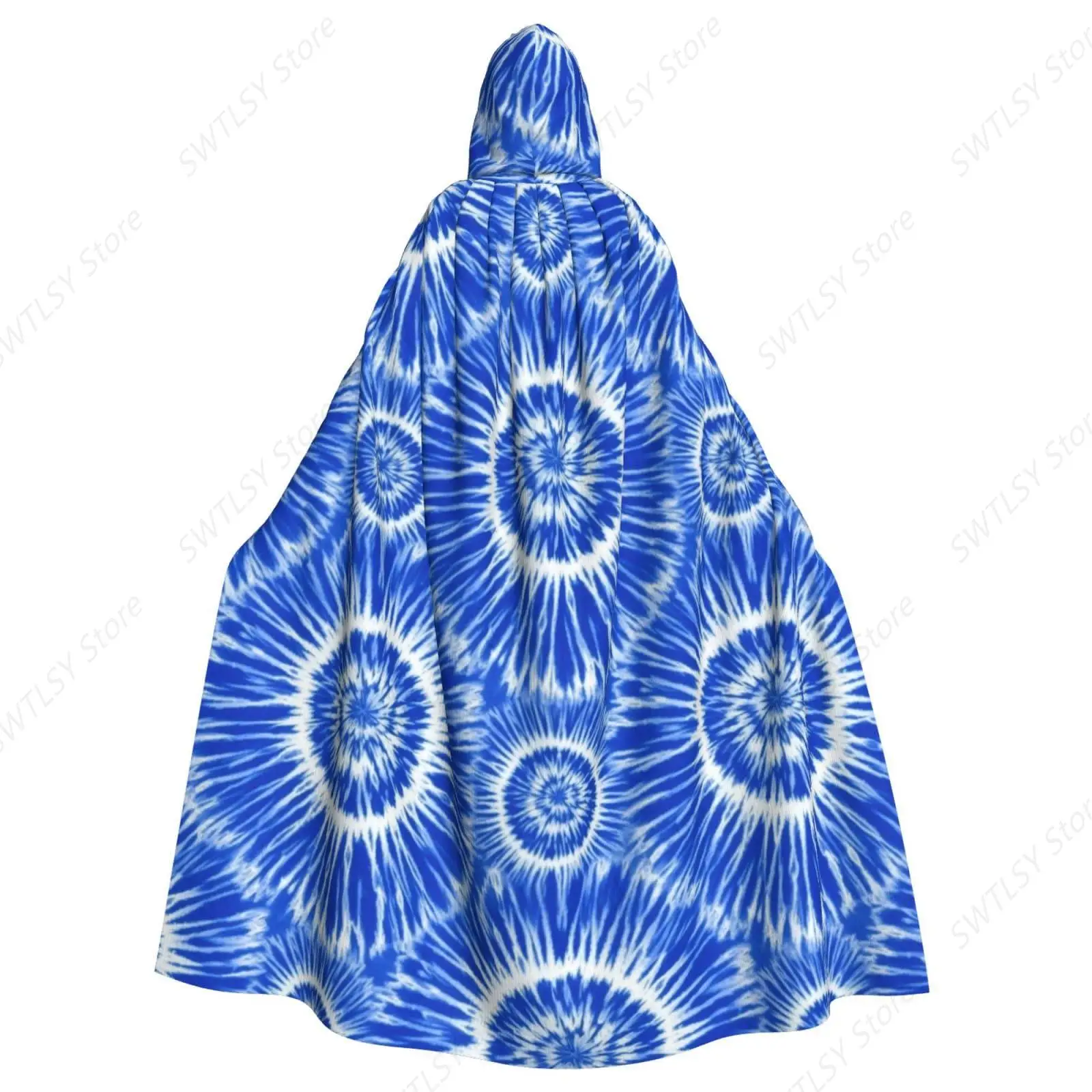 Women Men Costumes Capes Hooded Cloak Compatible with Blue Tie Dye for Halloween Party