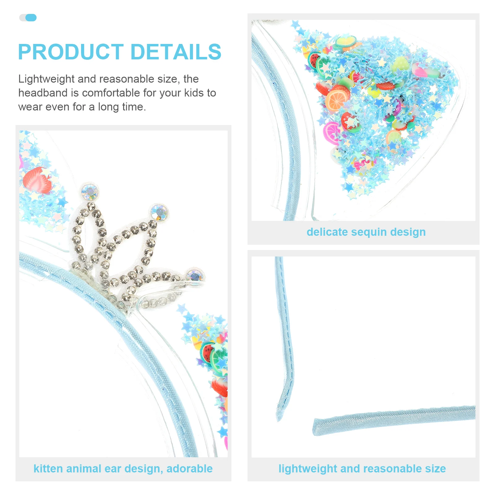 

5pcs Cat Ear Headband Lightweight Party Hair Accessory Cosplay Festival Headdress Quicksand Hairband For Kids Girls Costume