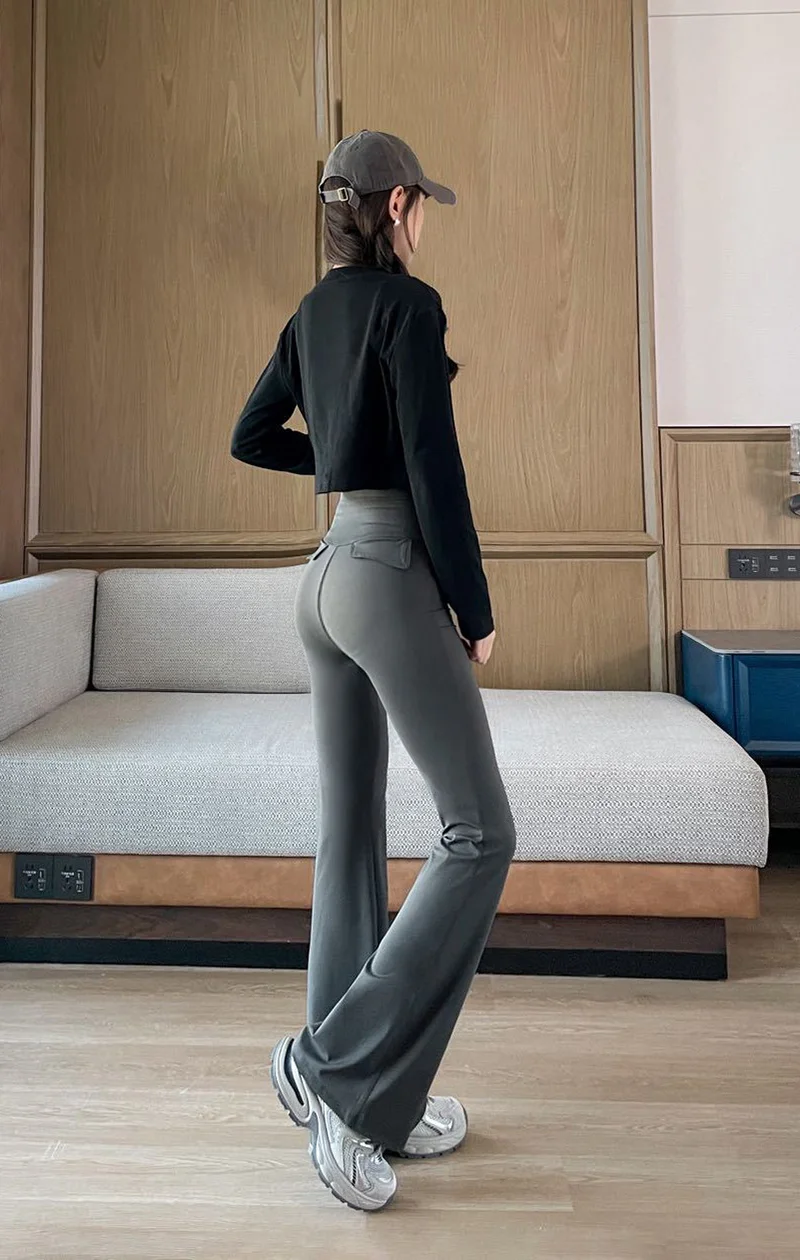 BIVIGAOS Autumn New Drawstring High Waist Micro Flared Leggings Women Slim Fit Elastic Fashionable Casual Sports Flared Pants
