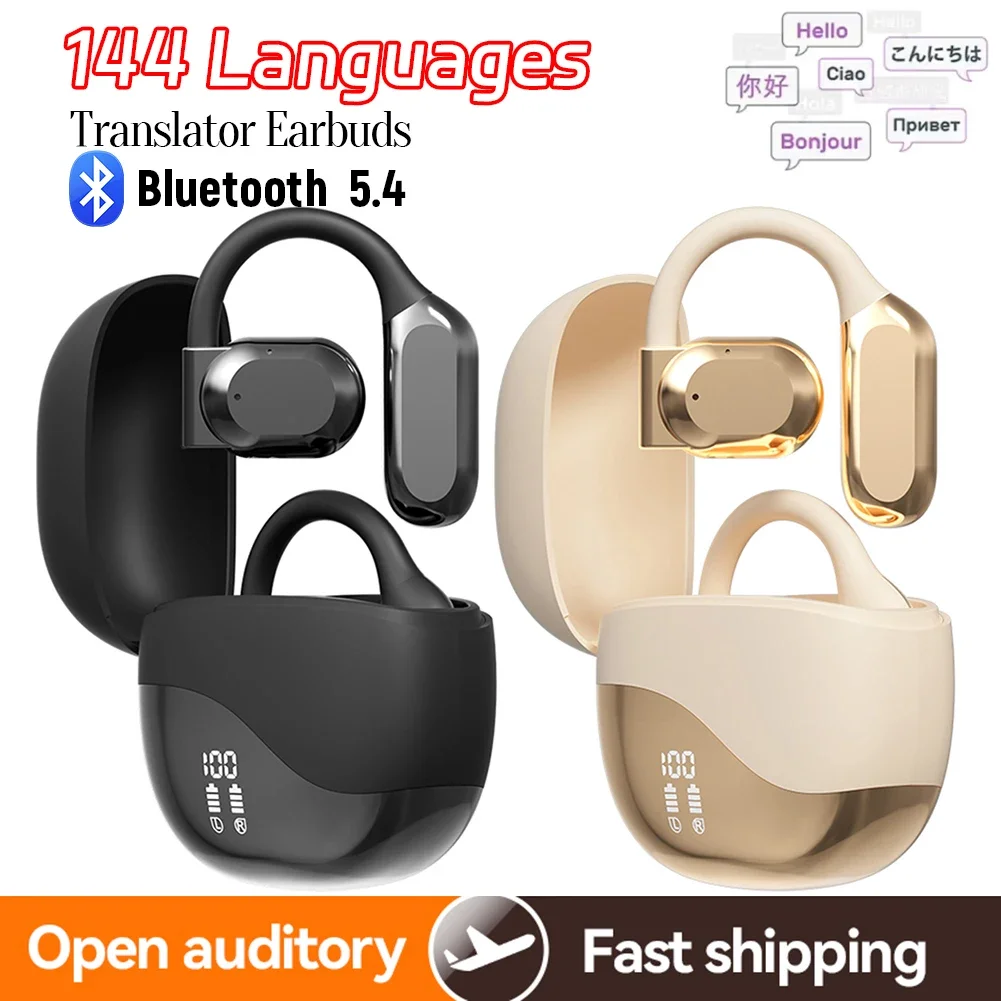 

Наушники-переводчики с ИИ в реальном времени, Bluetooth 5.4, шумоподавлением, умным голосовым переводом, с креплением на ухо