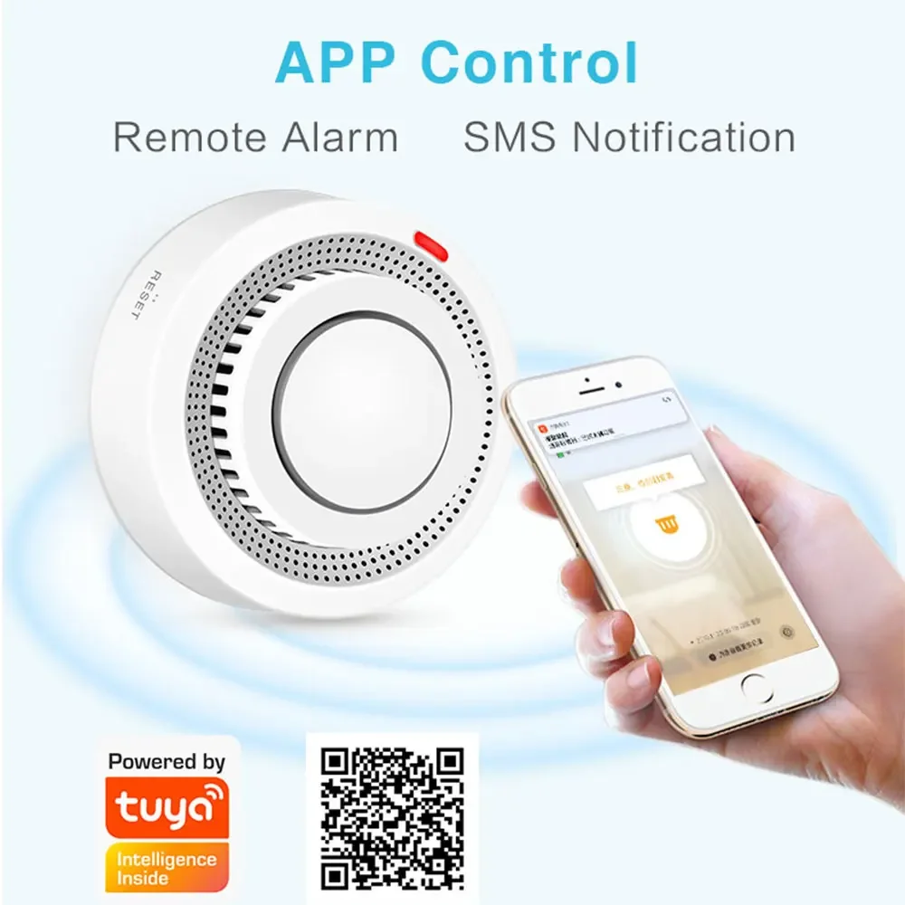 Tuya-Détecteur de fumée WiFi intelligent, alarme de fumée, protection contre les incendies, système de sécurité domestique, fonctionne avec l'application Smart Life