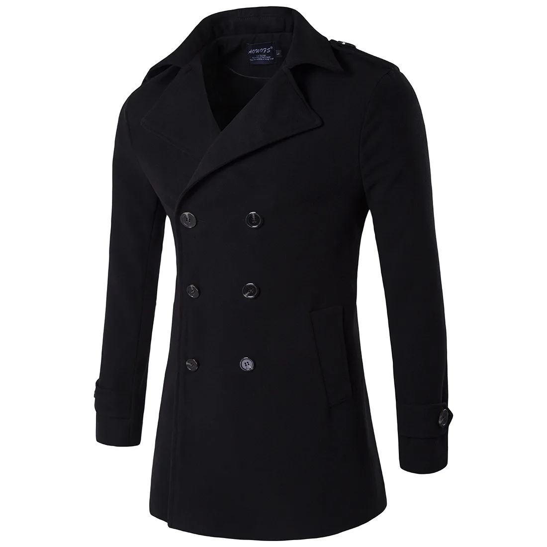 

Autumn and Winter Men's Woolen Coat Double-breasted Epaulet Wool Blends