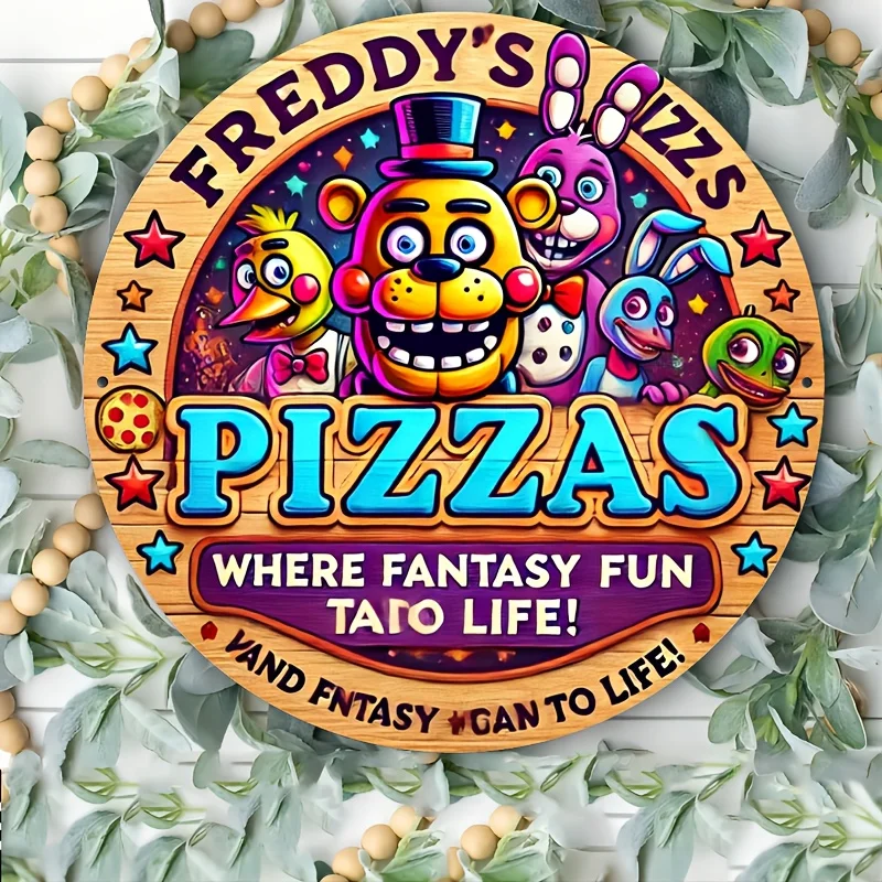 1 Stück Freddy'S Pizzas Metallschild, 20,3 cm runde Aluminium-Wandkunst, langlebig, anderer Stil, mit sicheren und Warnschild-Funktionen, für Zuhause