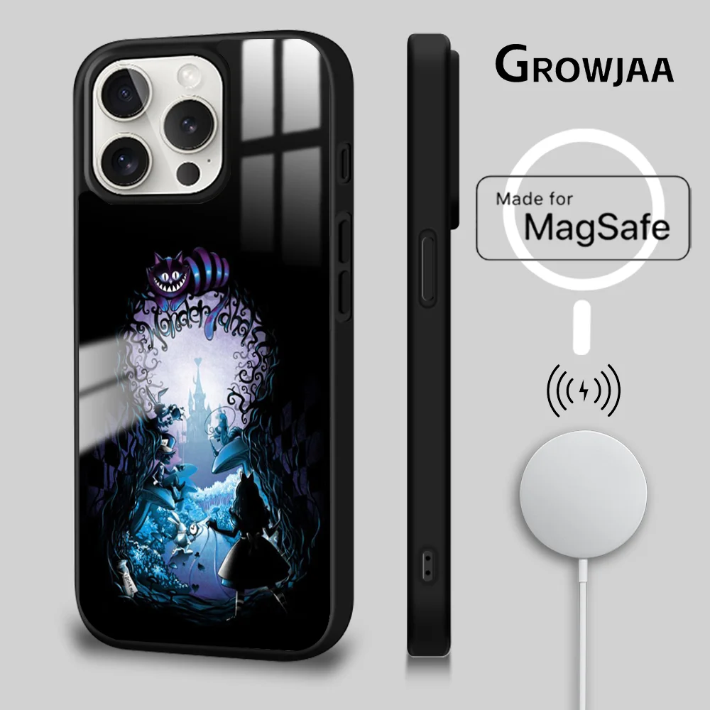 Disney Alice in Wonderland Phone Case For iPhone 16 15 14 13 12 11 Pro Max Plus Mini New Magsafe Mirror Wireless Magnetic Cover