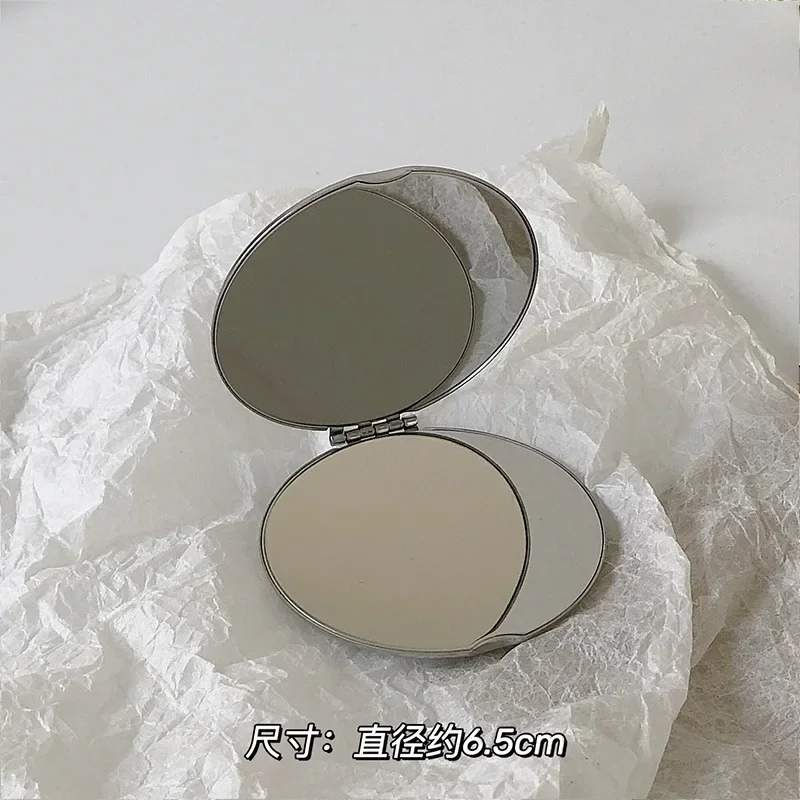 Ins Portable Simple Stainless Steel Double-sided Make Up Mirror Handheld Pocket Folding Vanity Mirror Beauty Makeup Accessories