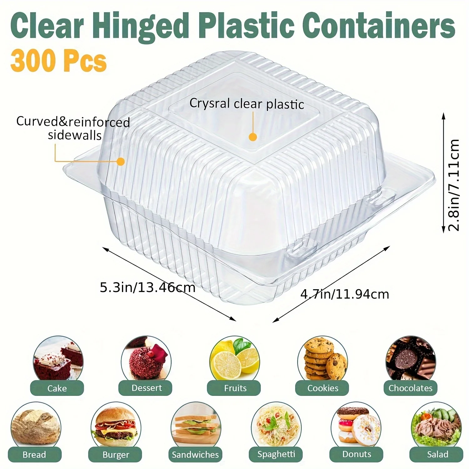 300pcs Clear Plastic Takeout Containers 5x5 Inch Disposable Plastic To Go Containers Hinged Clamshell Dessert Boxes