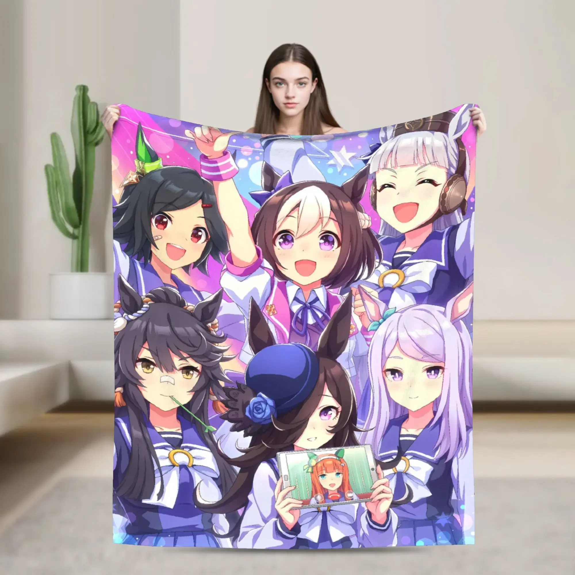 Uma Musume Anime manta de felpa cálida colcha decorativa para sala de estar sofá cama cubierta