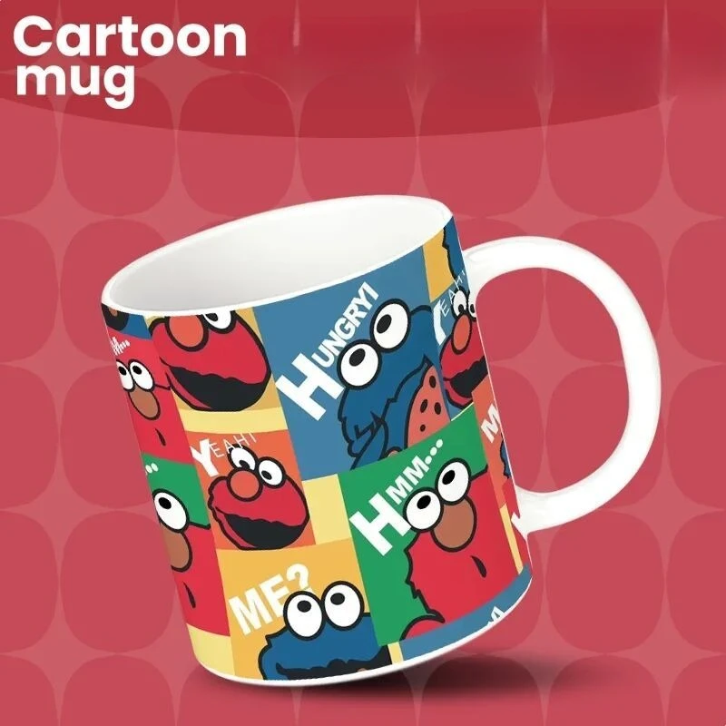 Tasse à café en céramique Sesame Street, COOKIE MONSTER ELMO, tasse de bureau imprimée de dessin animé mignon, grande capacité, cadeau créatif de grande valeur