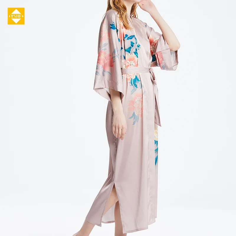 Factory Direct sales silk nightgown 100% Mulberry silk nightdress summer new long kimono fabric can be reserved