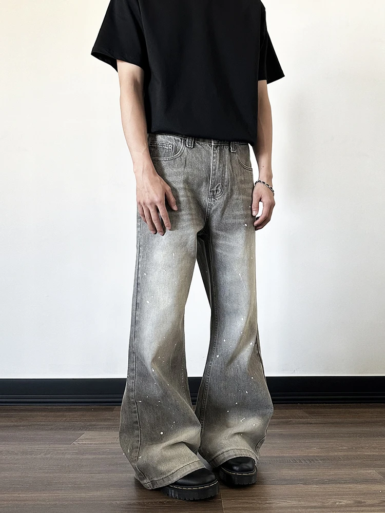 

Мужские джинсы Cleanfit в американском ретро-стиле с эффектом чернильных брызг, с высокой талией, свободные, повседневные, длинные брюки, молодежные, модные, с эффектом потертости