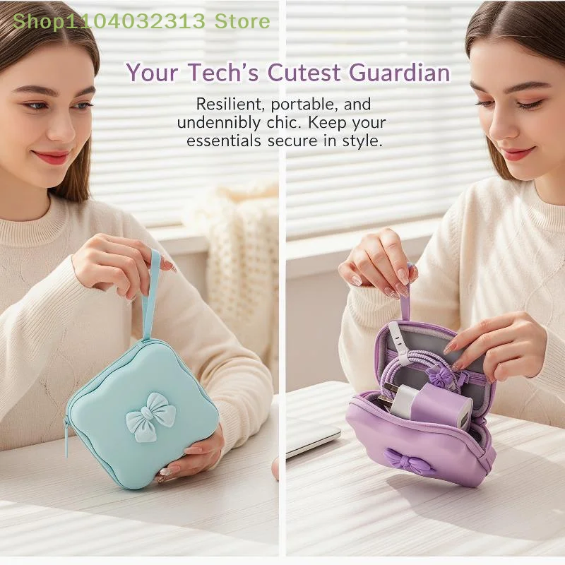 Charger Lid Storage Bag Kawaii 3D Heart-shaped Scratch-resistant Protective Case Portable Carry Bag for Data Cables Earbuds