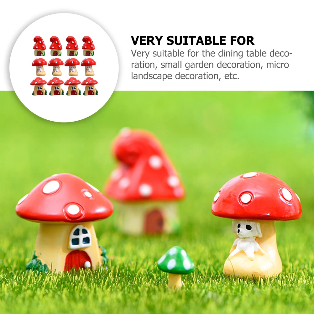

12pcs Mini nament Resin Micro L Mushroom Yard Decor Accessories DIY Fake Garden Decor Yard Statues Craft