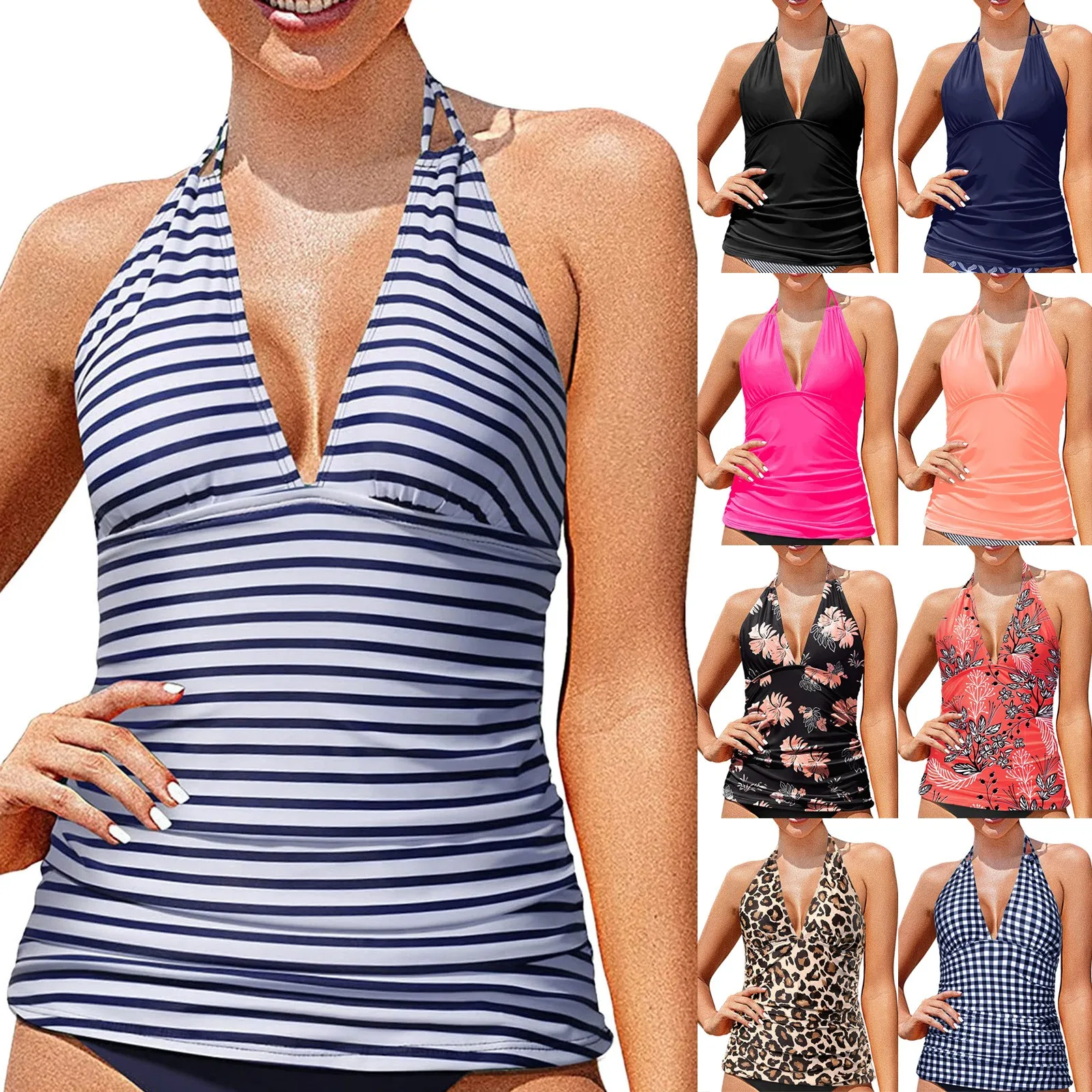 Swimwear 2024 Trendy Fashion Printed Hanging Neck Swimsuit Tankini Top Women\'s Swimwear Bikini Summer Sexy V Neck Slim Bikini