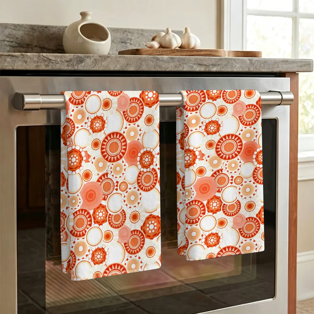 1pc/2pcs Orange Floral Pattern Kitchen Towel-Super absorbent, reusable polyester dishcloths perfect for home decor, cooking, bak