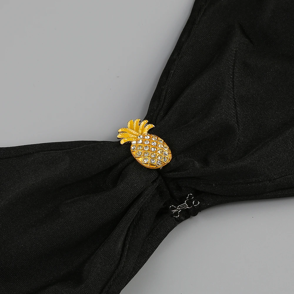 New sexy dual color open belly button dress, women\'s fashionable decoration, metal pineapple diamond party dress long style