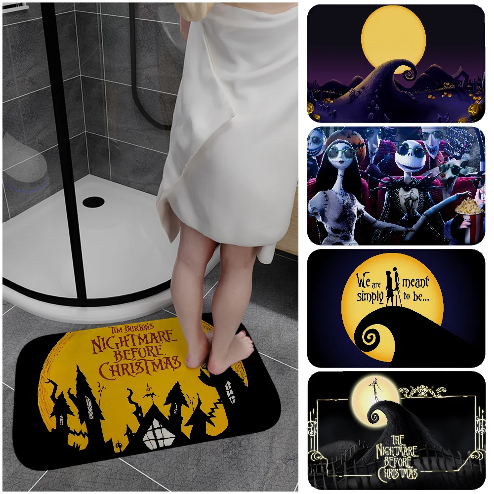 Jack Skellington And Sally Door Mat Washable Non-Slip Living Room Sofa Chairs Area Mat Kitchen Doormat Area Rug