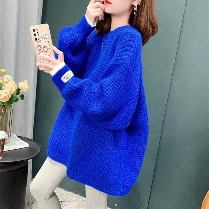 

Новинка 2026, весна-осень-зима, модный свитер средней длины, женский вязаный свитер, универсальный трикотажный топ, женский пуловер, топ