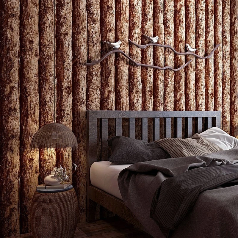 Imitation Wood Grain Thickened 3D Wallpaper Retro Solid Wood Log Color Hotel Home Decoration Bumpy Solid Wood Feel Wall Stickers