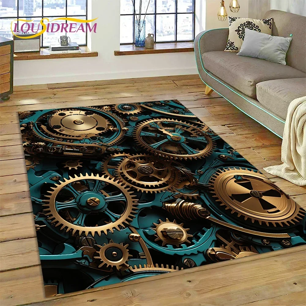 3D Mechanical Cogs Gears Steampunk Rug Carpet for Living Room Bedroom Decor,floor Mat Non-slip Decoration for Sofa Doormat Gifts