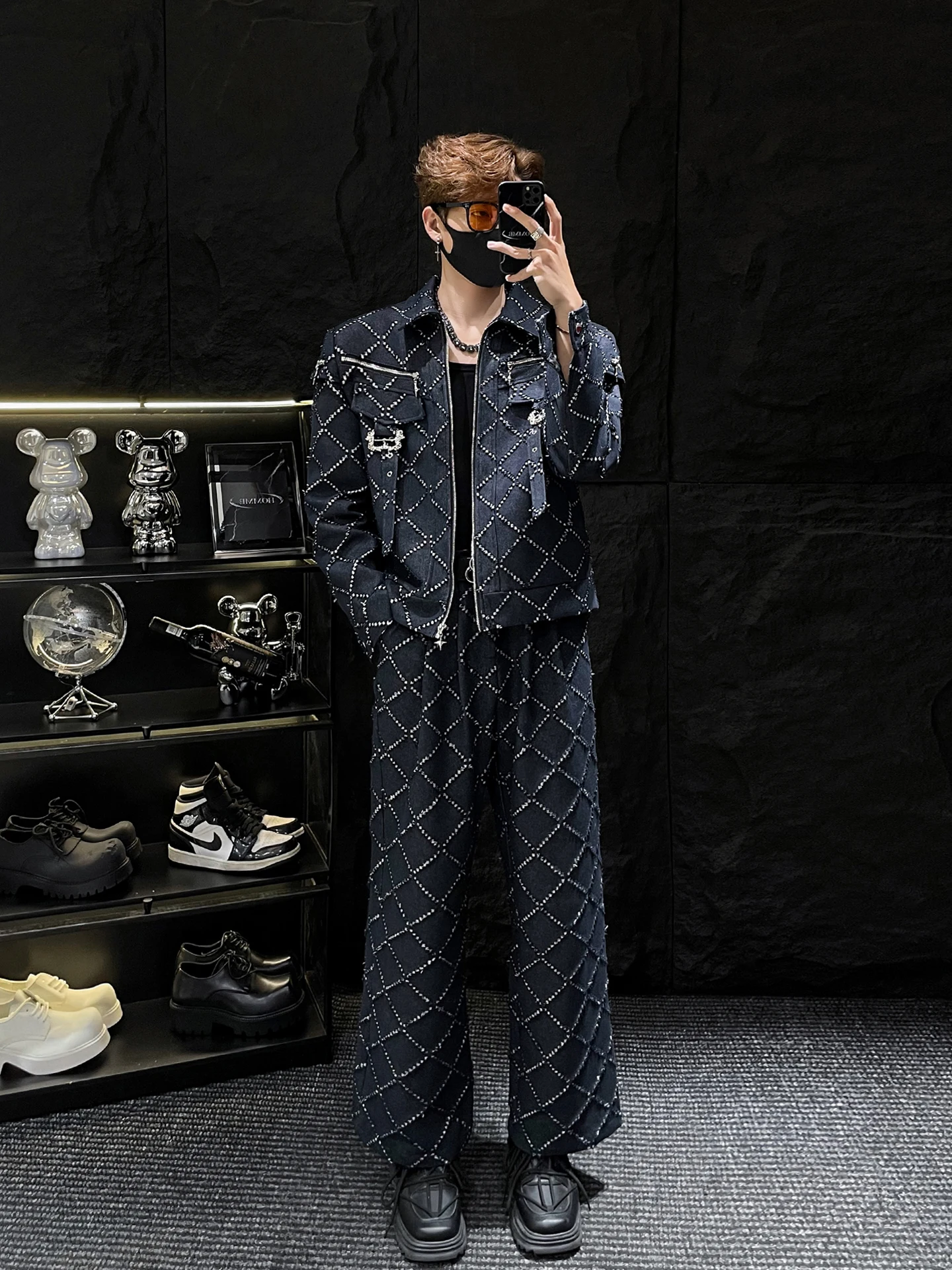 

No Limit Mirror HOMME Men's Denim Jaet Set Long Sve Zipper ort Sle Two-Piece Suit Spring Faion Casual Youthwear