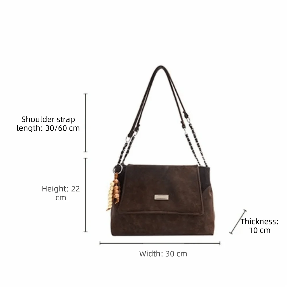 Vintage Ketten-Schultertasche aus Leder mit Großer Kapazität Crossbody-Tasche Tragetasche für Reisen – Detail 1