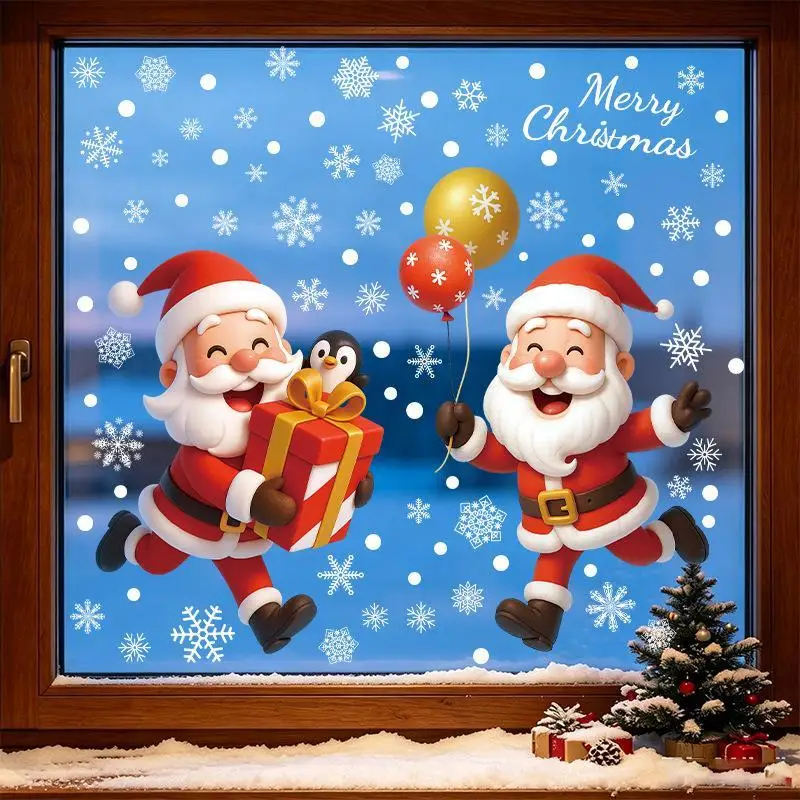 Christmas Static Window Stickers 12 Sheets No Residue Snowflake Santa Decals for Xmas Home Glass Window Holiday Decor