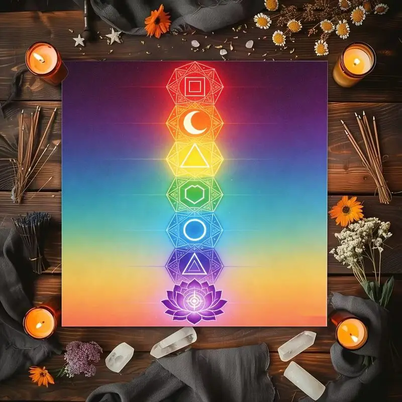 Yoga Meditation Chakras Lotus Starry Sky Watercolor Altar Cloth Tarot Card Tablecloth Spiritual Healing Divination Ceremony Mat
