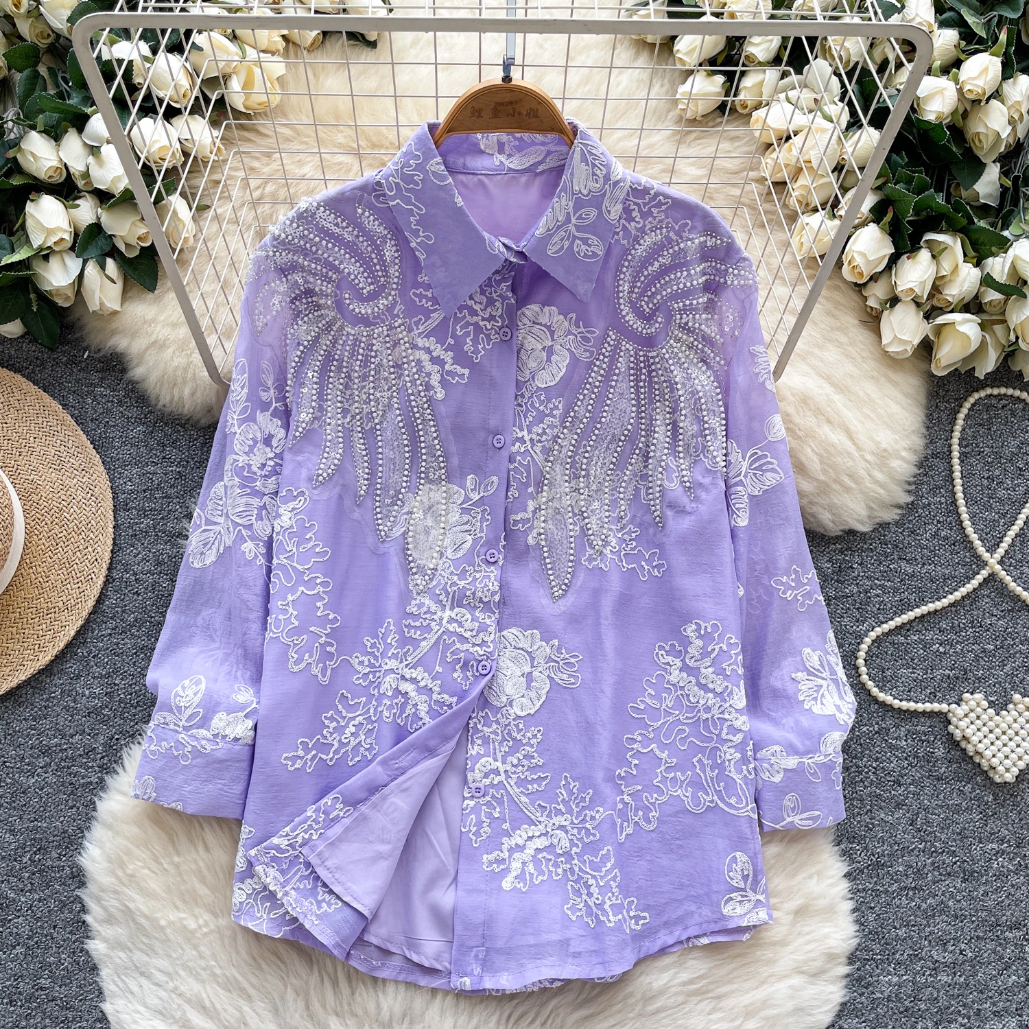 

Vintage Blouse glitter Single Breasted loose long sleeve Slim Elegant Fashion Women hotsweet Shirt women clothing