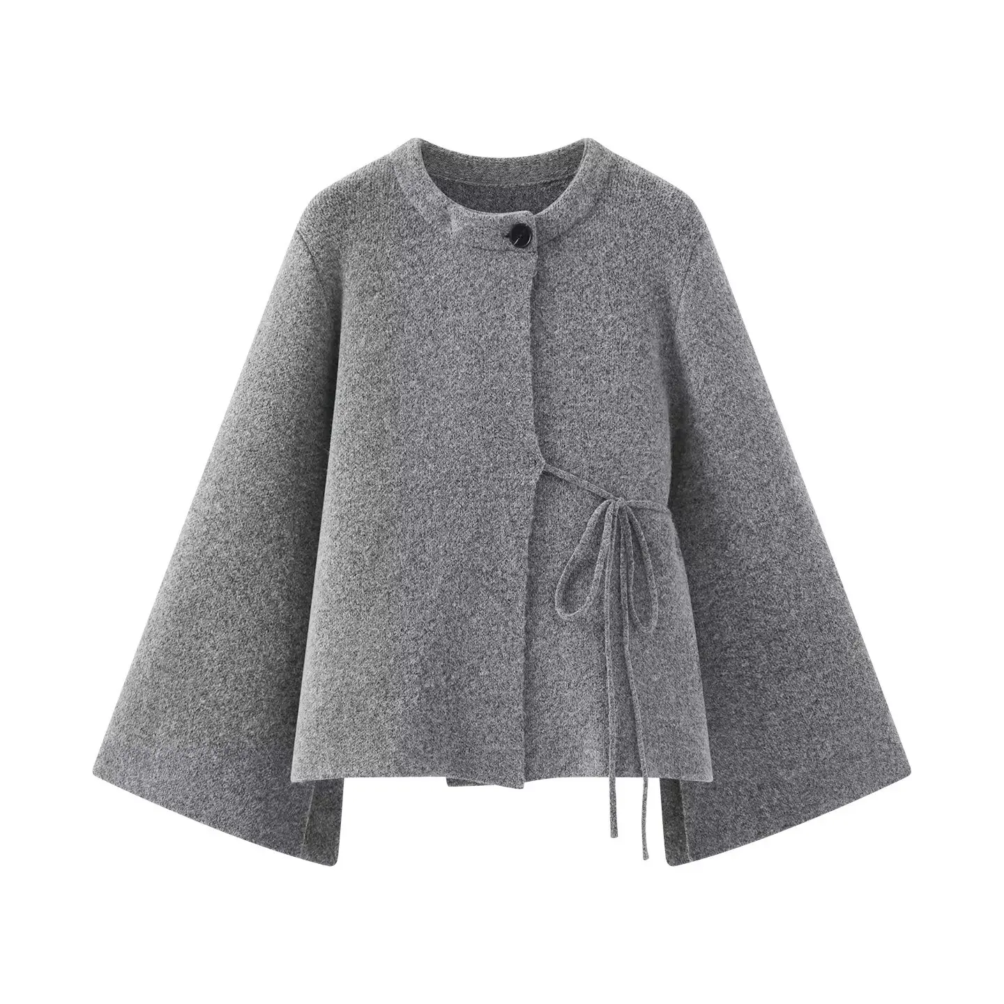 

Women Knitted Lace-Up Short Sweater Jacket Female Autumn Winter Vintage Loose Simple Elegant Jackets Cardigans Top Coat