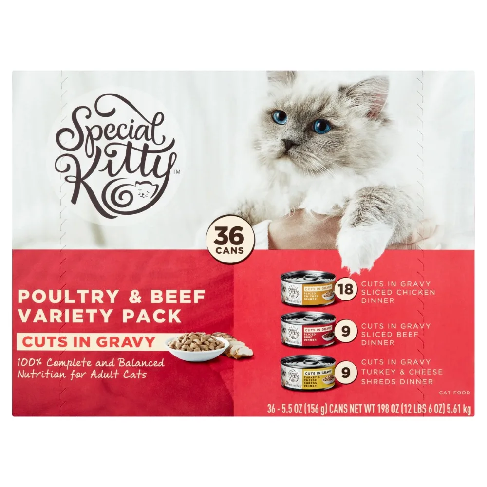

Poultry & Beef Cuts in Gravy Wet Cat Food Variety Pack, 5.5 oz Cans (36 pack)