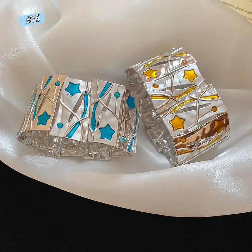 

Hand Ring Star Alloy Bracelet Blue/Yellow Korean Design Sense Square Star Bangle Vintage Bohemian Women's Hand Bracelet Girl