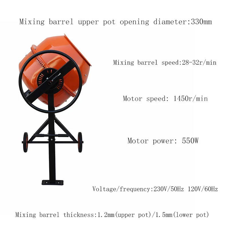 Efficient self-loading mini concrete mixer