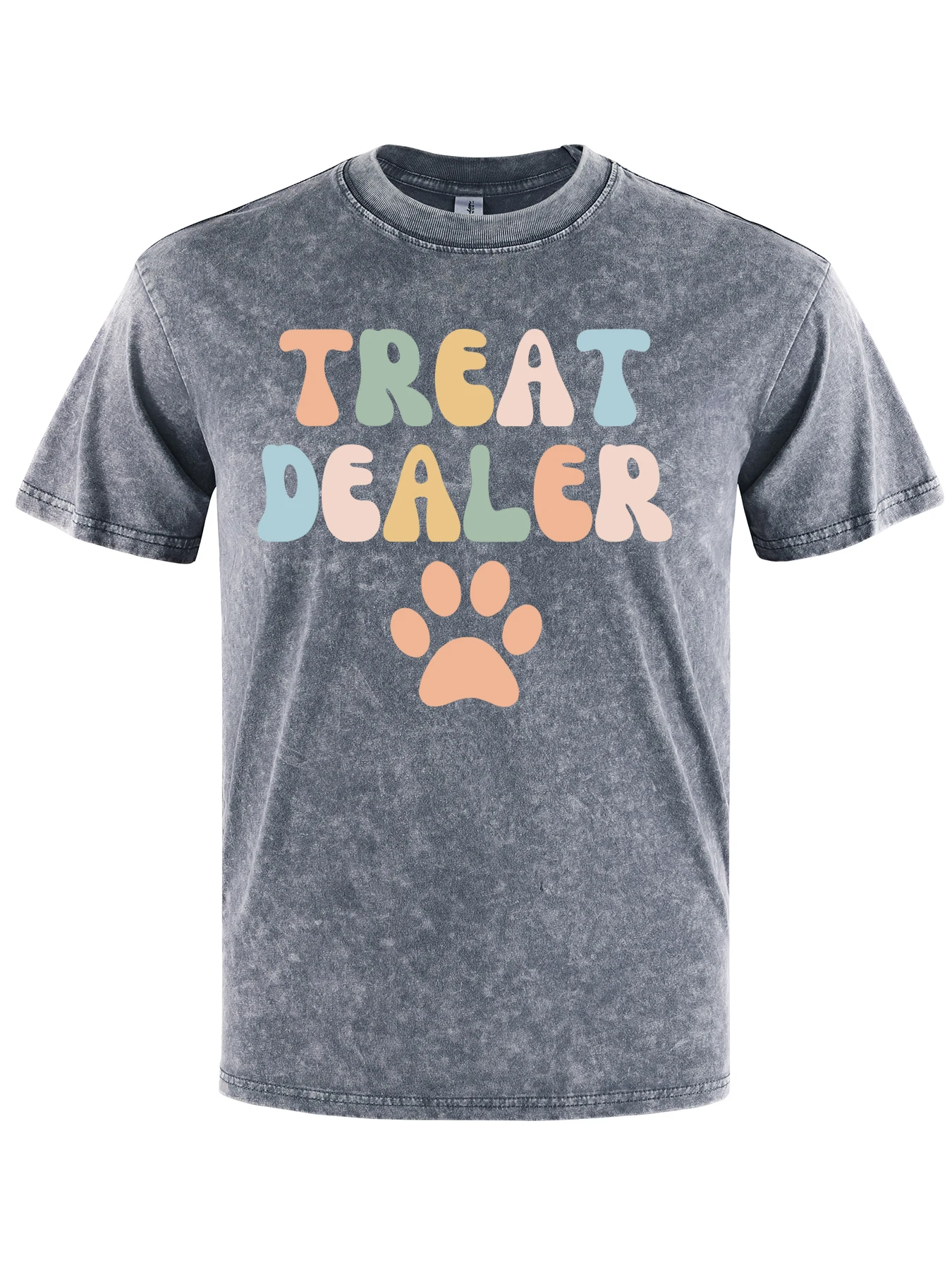 

Cute Little Dog Footprints Printing Washed T-Shirt Men Summer Cotton T Shirts Crewneck Loose Top Multicolor Male Short Sleeve