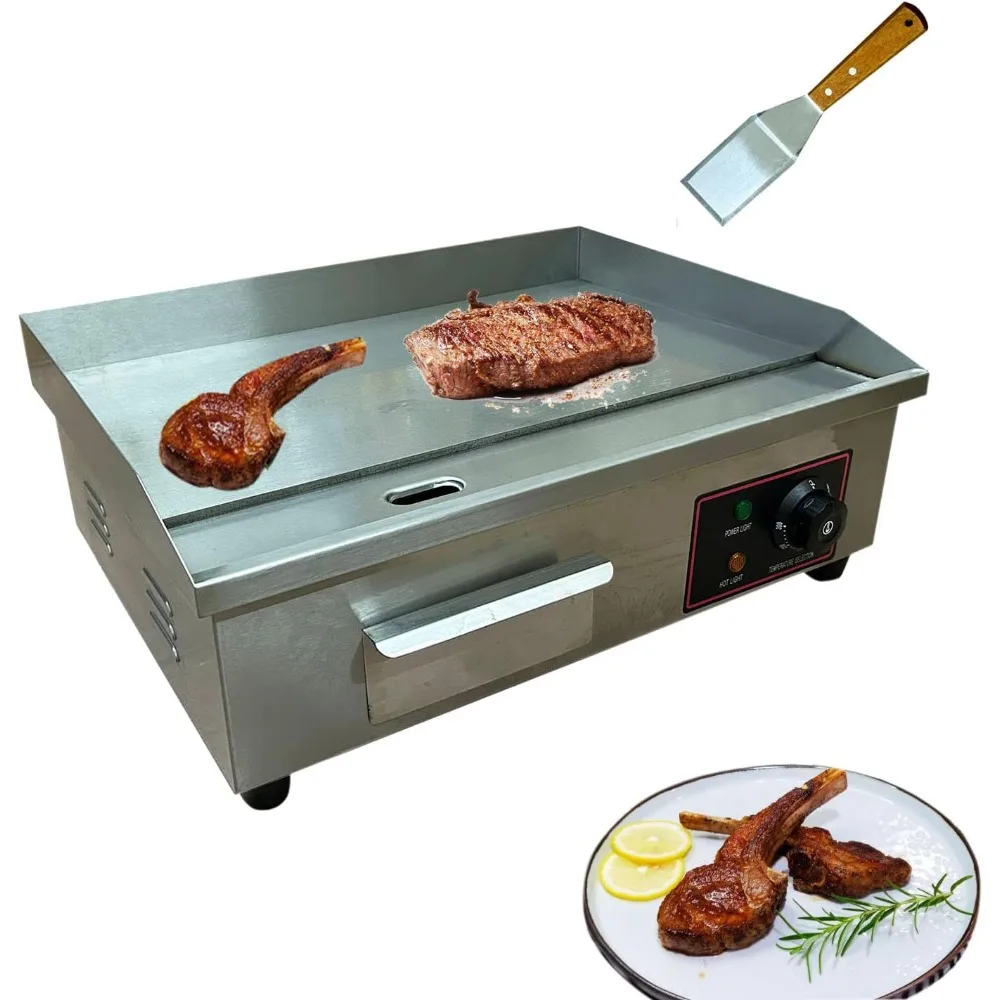 1600W 22" Extra Large Commercial Electric Countertop Griddle Grill, Flat Top Grill Indoor, Stainless Steel Restaurant Grill,