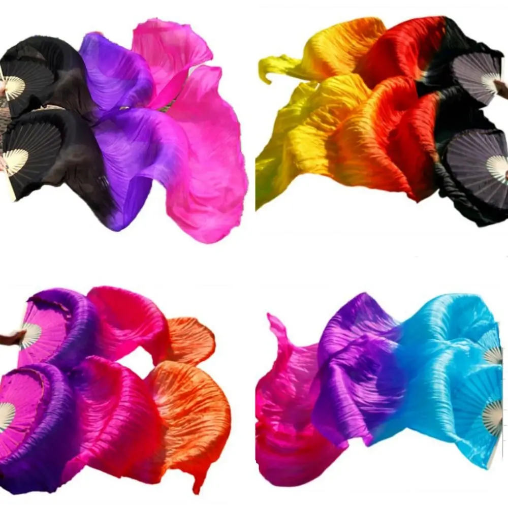 Gradient Color Belly Dancing Fan Multicolors Dance Accessories Practice Dancer Tool 150cm Length Rayon Silk Fans For Kid Women